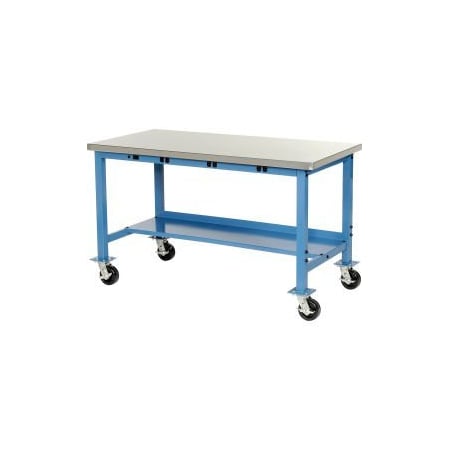 Global Equipment 60x30 Mobile Production Workbench Power Apron Stainless Steel Square Edge BL 253984BBL